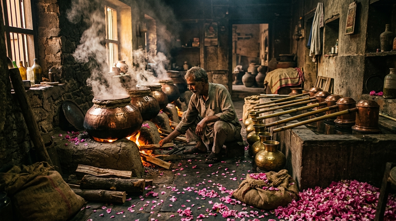 The Sovereign Art of Hydro-Distillation: Kannauj Deg-Bhapka
